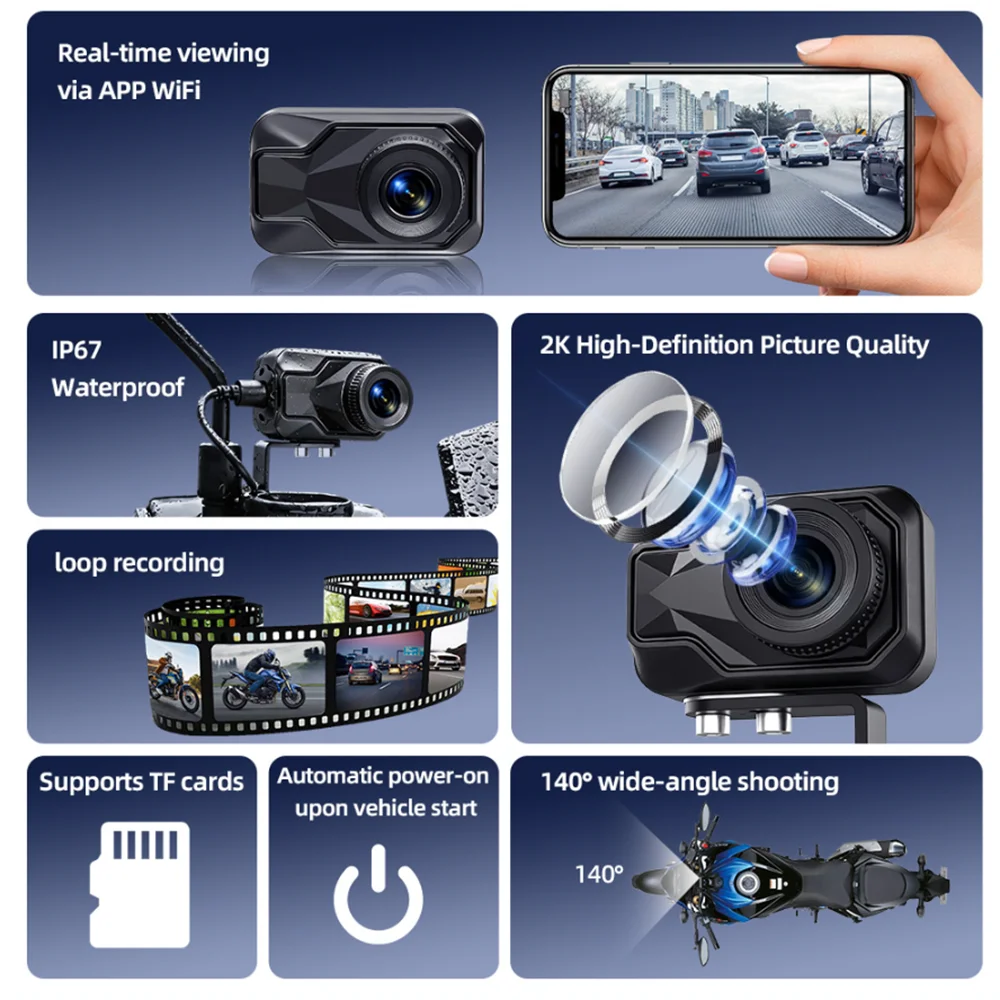 Motorcycle DVR 2K HD WiFi & AP - Mountain Biking App 评论和价格